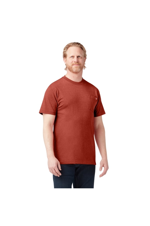 Men's Heavyweight Heathered Short Sleeve Pocket T-Shirt, Rustic Red Single Dye Heather, L