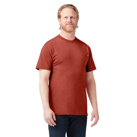 Dickies Men's Heavyweight Heathered Short Sleeve Pocket T-Shirt, Rustic Red Single Dye Heather, L