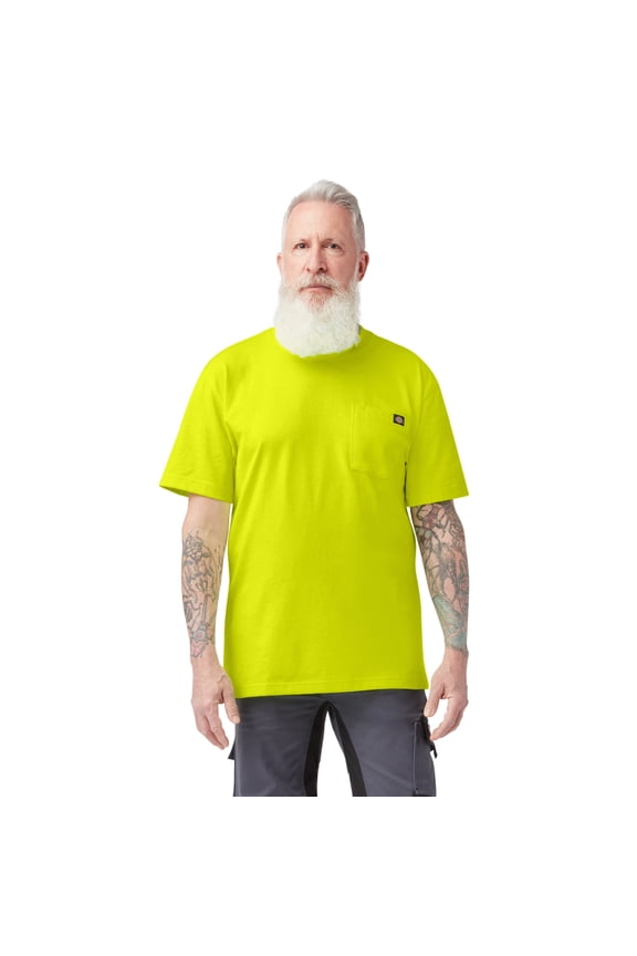 Men's Heavyweight Neon Short Sleeve Pocket T-Shirt, High-Visibility Cotton Work Shirt for Jobsite, Outdoor, or Casual Wear