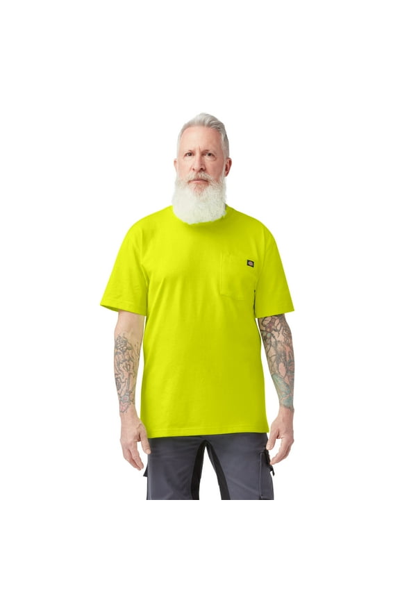 Men's Heavyweight Neon Short Sleeve Pocket T-Shirt, High-Visibility Cotton Work Shirt for Jobsite, Outdoor, or Casual Wear