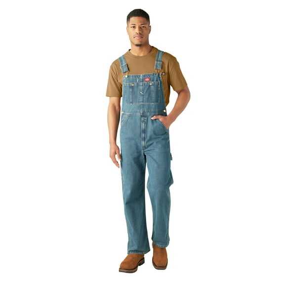 Dickies Men's Indigo Denim Bib Overalls – Durable Workwear with Pockets, Adjustable Straps & Classic Fit