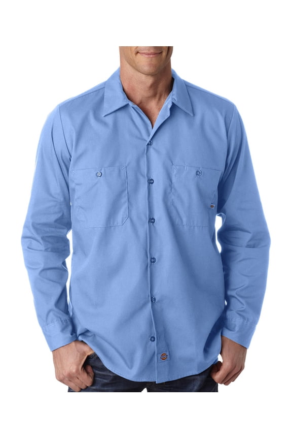 Men's Long Sleeve Industrial Wrinkle Resistant Work Shirt, Light Blue Dow, L
