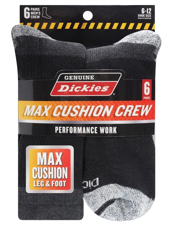 Men's Max Cushion Crew Sock, 6 Pack Black Size 6-12