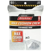 Dickies Men's Max Cushion Crew Sock, 6 Pack White Size 6-12