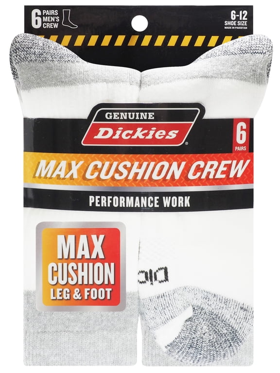Men's Max Cushion Crew Sock, 6 Pack White Size 6-12