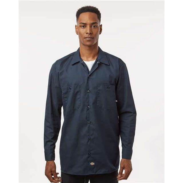 Work Shirts Dickies Men's Long Sleeve Industrial Wrinkle Resistant Work Shirt Navy ...