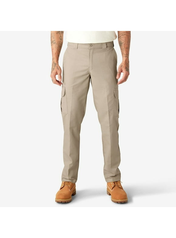 Dickies Men's Pants Slim Fit Straight Leg Flex Fabric Cargo Pocket Work Pants, Khaki (KH), 36x30