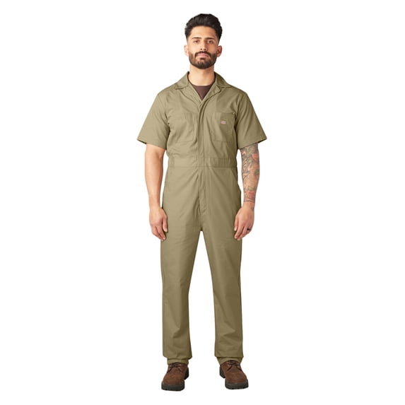 Dickies Men's Poplin Short Sleeve Coverall, Khaki, S Short