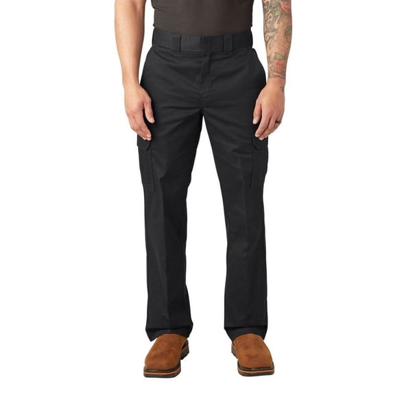 Dickies Men's Relaxed Fit Cargo Work Pants, Black, 42X34