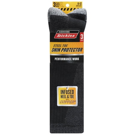 Dickies Men's Shin Protector Boot Crew Sock, 3 Pack Black Size 6-12