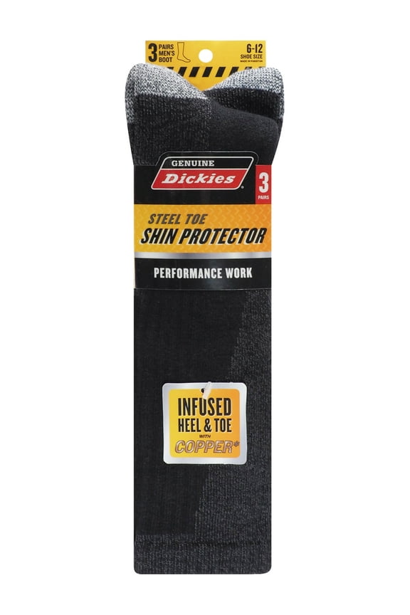 Men's Shin Protector Boot Crew Sock, 3 Pack Black Size 6-12