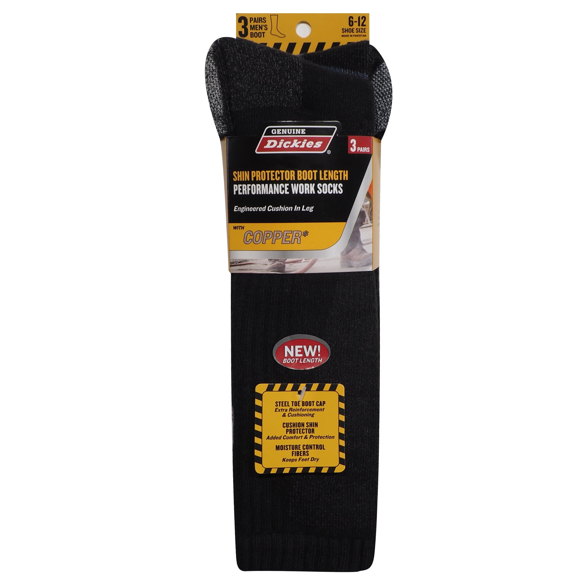 Dickies Men's Shin Protector Boot Crew Sock, 3 Pack Black Dickies Men's Shin Protector Boot Crew Sock, 3 Pack Black