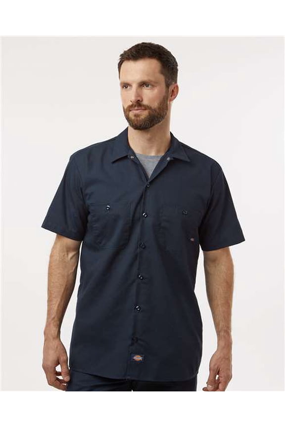 Ls535 Short Sleeve Industrial Work Shirt-Dark Navy-4X