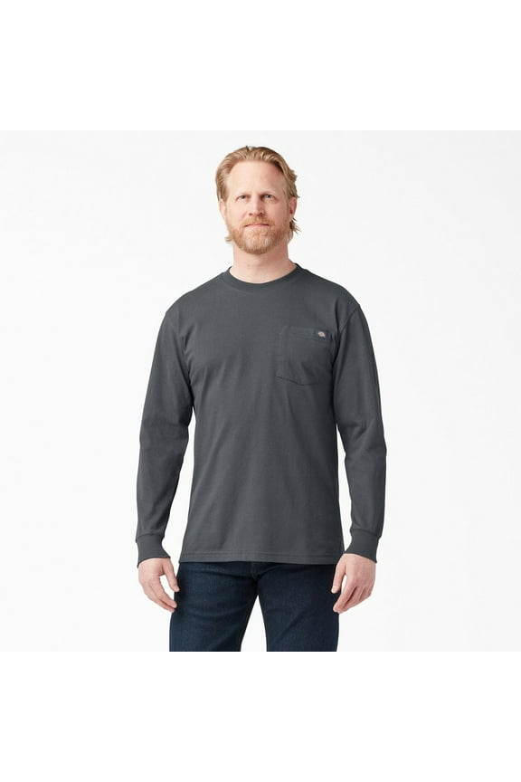 Men's T-Shirt Heavyweight Pocket Long Sleeve Relaxed Fit T-Shirt, Charcoal Gray (CH), XL