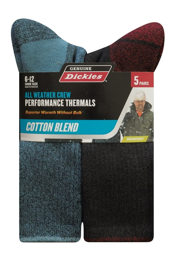 Genuine Dickies Men's Thermal Cotton Midweight Crew Socks, 5 Pack ,Shoe Size 6-12