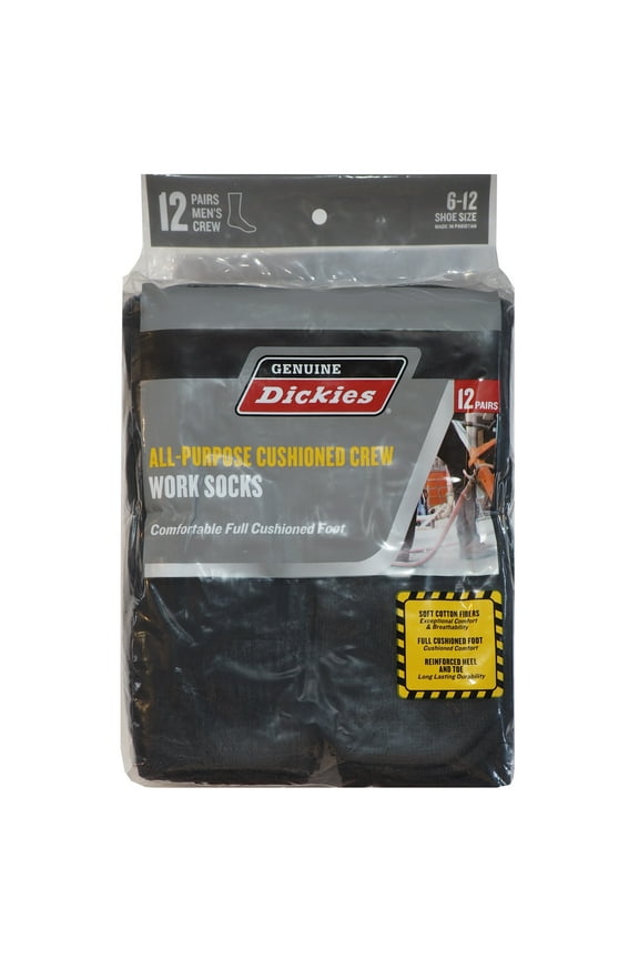 Genuine Dickies Men's Value Work Crew Sock, 12 Pack Black Size 6-12