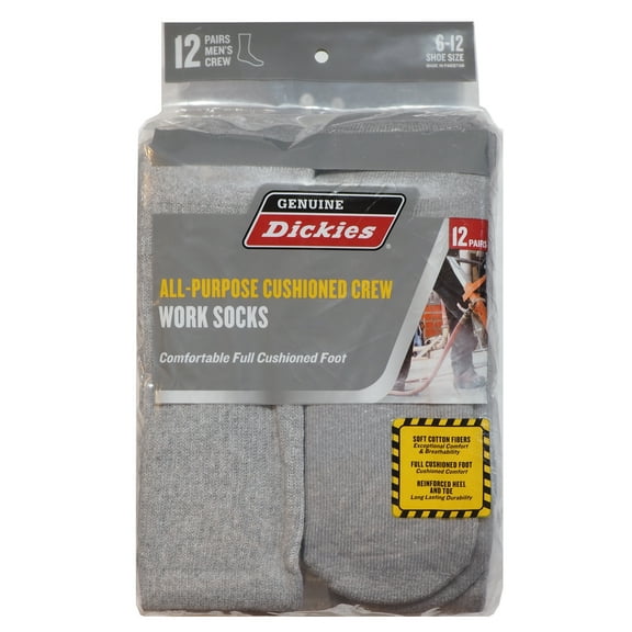 Genuine Dickies Men's Value Work Crew Sock, 12 Pack Lt Grey Size 6-12