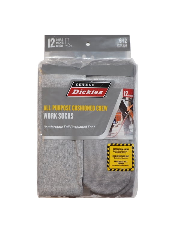 Men's All-Purpose Cushioned Crew Work Socks, 12 Pack, Light Grey, Size 6-12