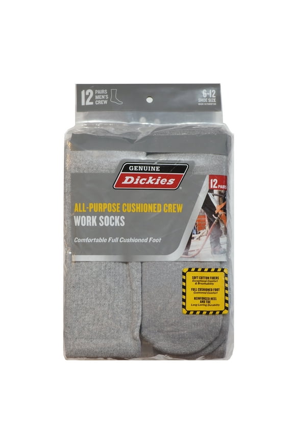 Men's Value Work Crew Sock, 12 Pack Lt Grey Size 6-12
