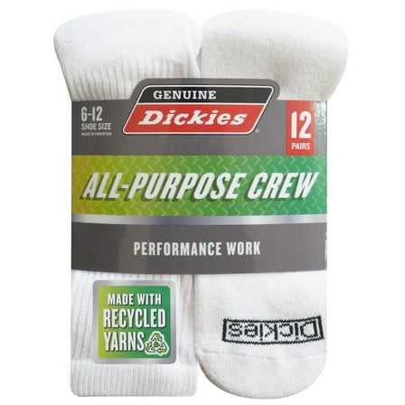 Genuine Dickies Men's Value Work Crew Sock,12 Pack White Size 6-12