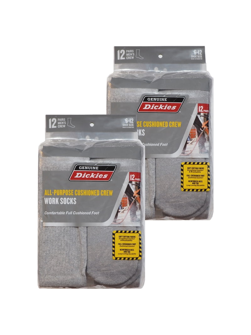 Dickies Men's Value Work Crew Socks, 24 Pack- Lt Grey Size 6-12