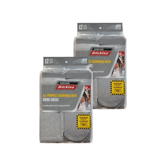 Dickies Men's Value Work Crew Socks, 24 Pack- Lt Grey Size 6-12