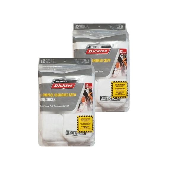Dickies Men's Value Work Crew Socks, 24 Pack- White Size 6-12