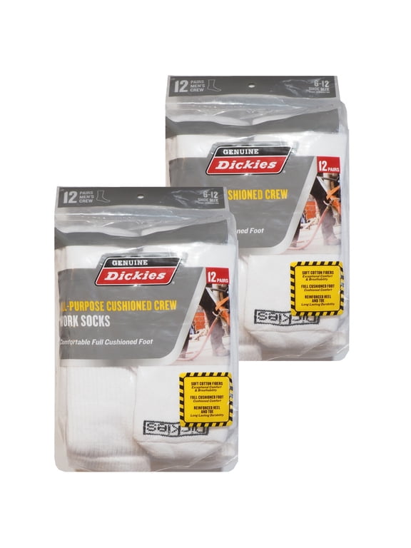 Men's Value Work Crew Socks, 24 Pack- White Size 6-12