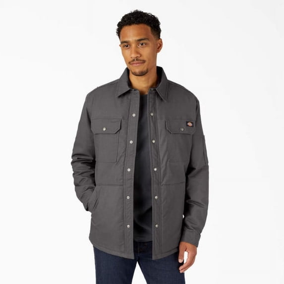 Dickies Men's Water Repellent Fleece-Lined Duck Shirt Jacket, Slate Gray, Large
