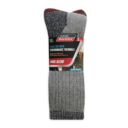 Genuine Dickies Men's Wool Thermal Crew Sock, 3 Pack, Shoe Size 6-12