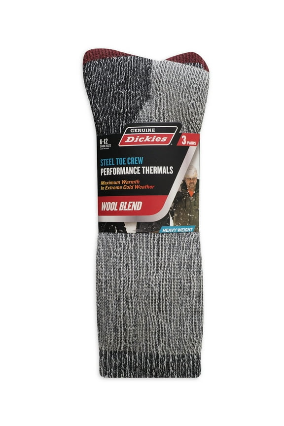 Genuine Dickies Men's Wool Thermal Crew Sock, 3 Pack, Shoe Size 6-12