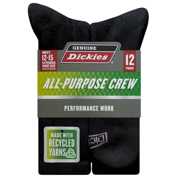 Dickies Men's Work Crew Socks, 12 Pack, Cushioned, Reinforced Toe & Heel