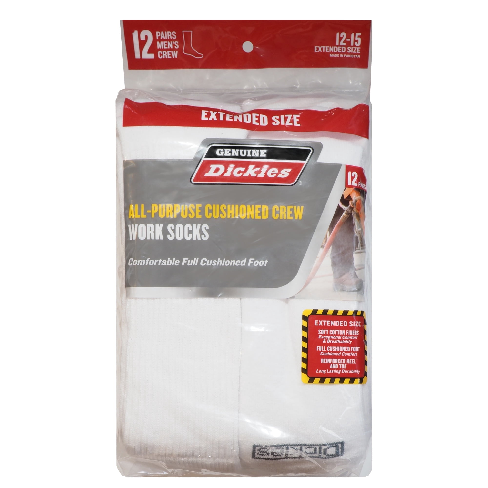 Dickies Men's Crew Work Socks Soft Cotton 12-Pack