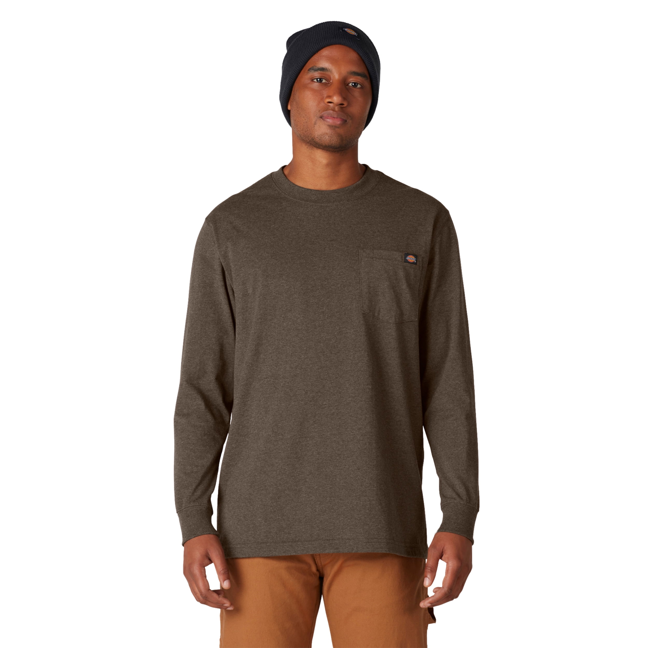 Dickies Long Sleeve Heavyweight Crew Neck T-Shirt – 100% Cotton Jersey, Chest Pocket, Roomy Fit, Dark Navy, Size S