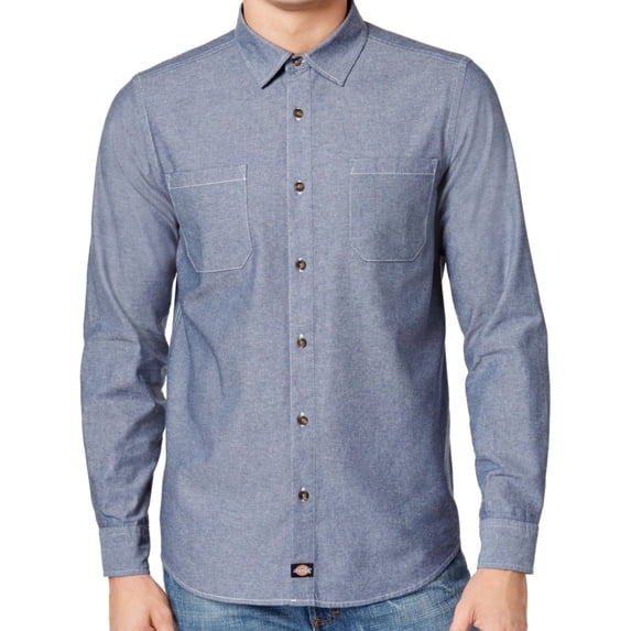 Dickies Mens Chambray Button Up Shirt, Blue, XX-Large