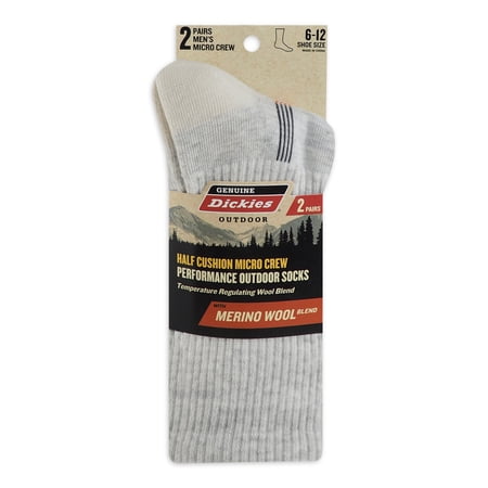 Dickies Mens Outdoor Wool Micro Crew Socks, 2-Pack