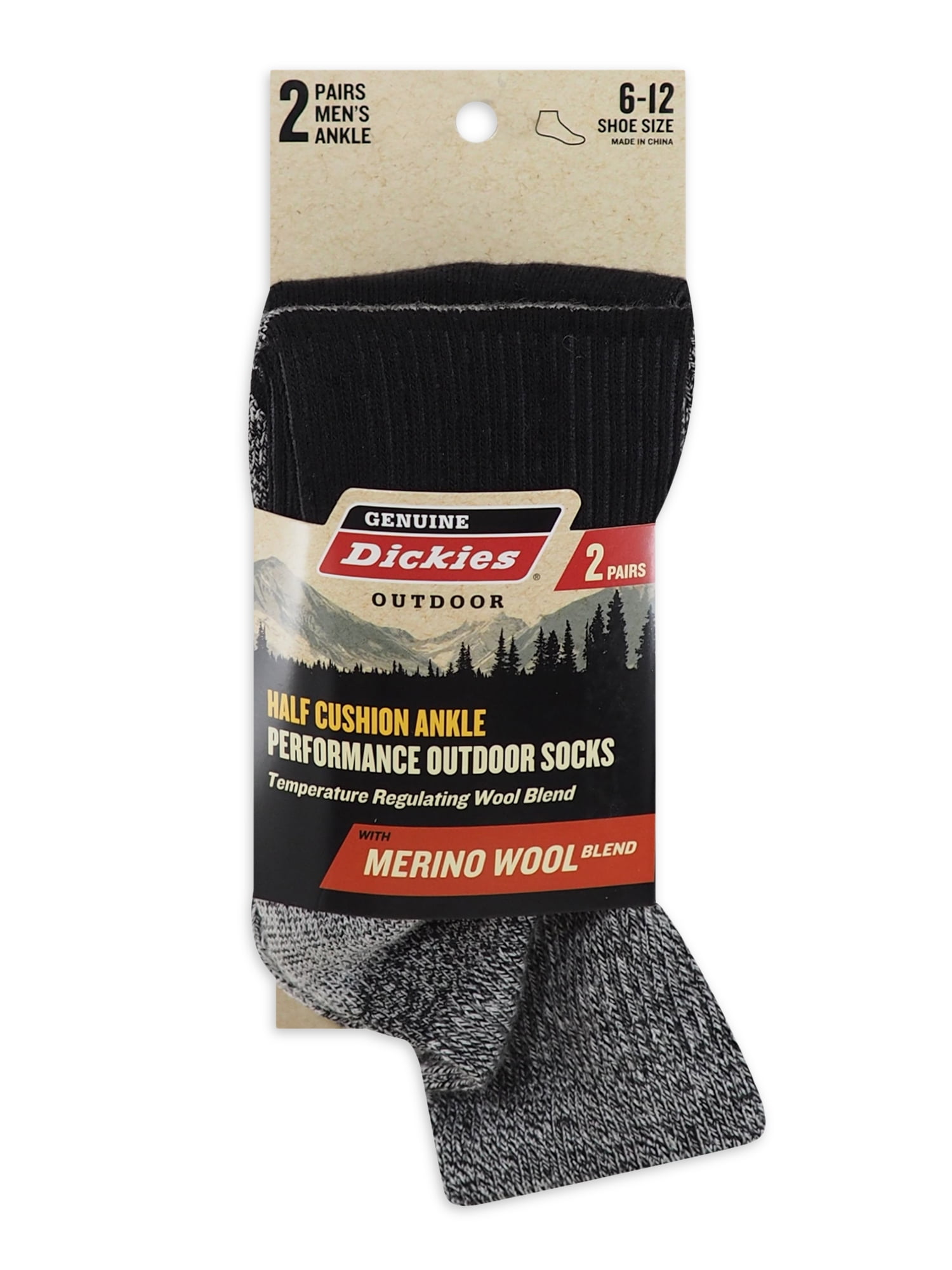 Dickies Mens Outdoor Wool Quarter Socks, 2Pack