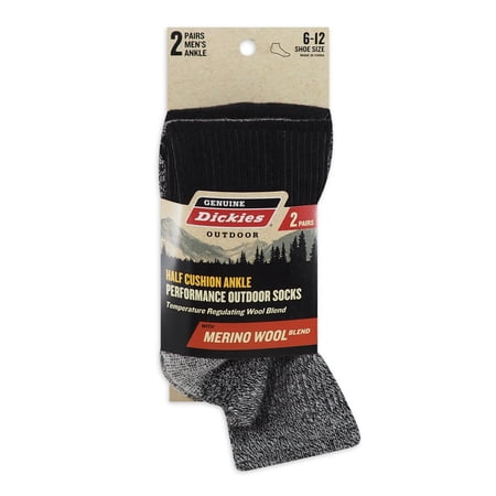 Dickies Mens Outdoor Wool Quarter Socks, 2-Pack