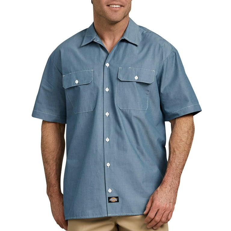 Dickies Mens Relaxed Fit Short Sleeve Chambray Shirt Walmart