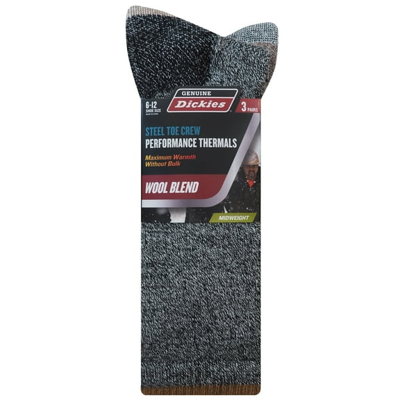 Genuine Dickies Midweight Wool Thermal Crew, 3 Pack, Shoe Size 6-12