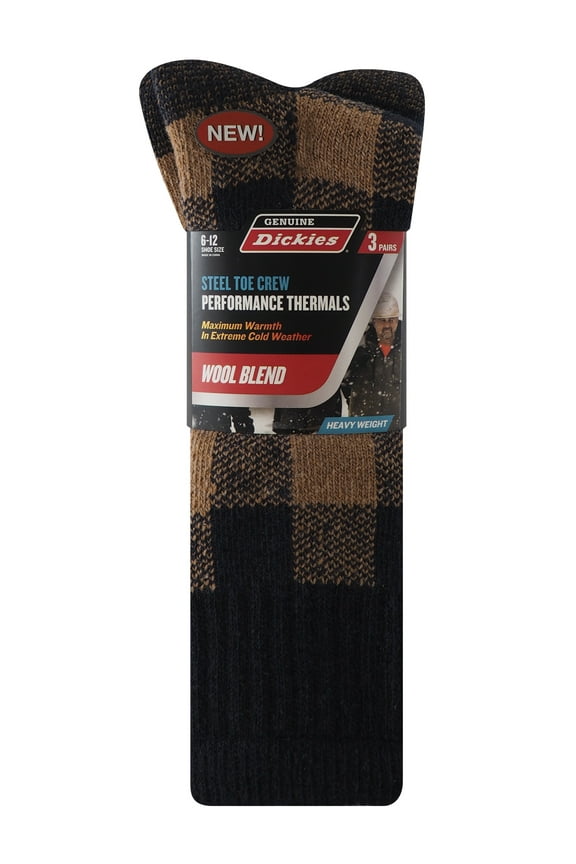 Genuine Dickies Wool Buffalo Plaid Thermal Crew, 3 Pack, Shoe Size 6-12