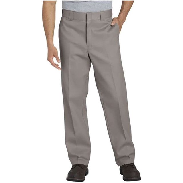 Dickies Mens Slim Fit Poplin Work Pant, Silver Gray, 44x30