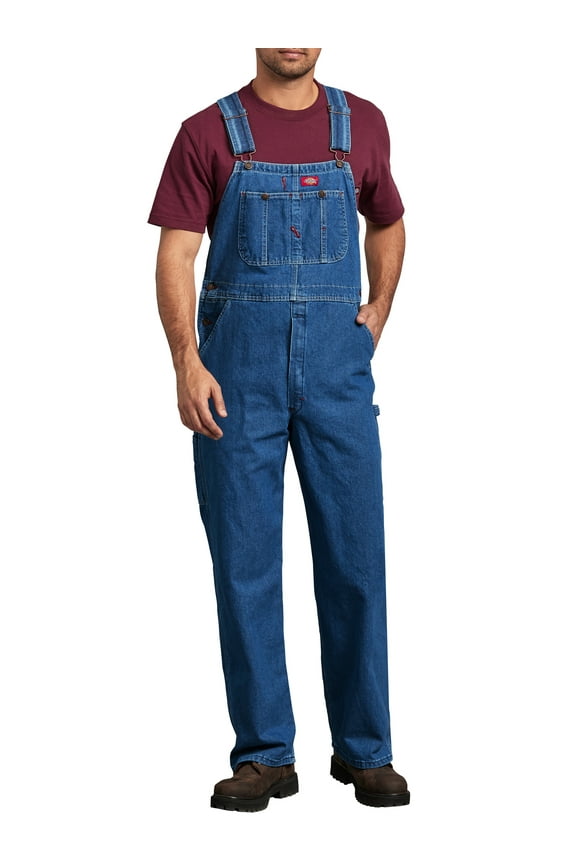Men's Stonewashed Indigo Bib Overalls, Durable Denim Workwear with Adjustable Straps, Utility Pockets, Triple-Stitched Seams