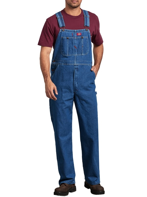 Dickies Men's Stonewashed Indigo Bib Overalls, Durable Denim Workwear with Adjustable Straps, Utility Pockets, Triple-Stitched Seams
