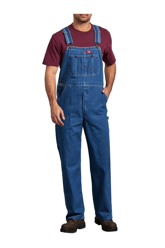 Men's Stonewashed Indigo Bib Overalls, Durable Denim Workwear with Adjustable Straps, Utility Pockets, Triple-Stitched Seams