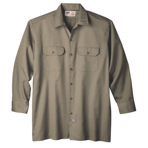 Dickies Mens Wl574 Long Sleeve Button Up Work Shirt-Khaki-2X Tall