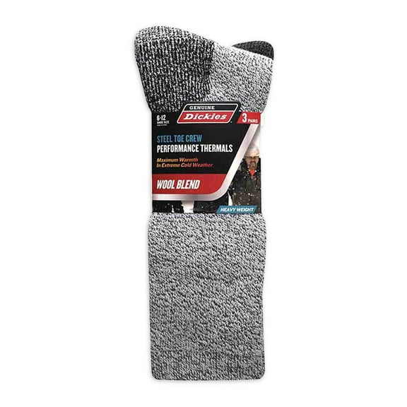 Genuine Dickies Men's Wool Thermal Crew Sock, 3 Pack, Shoe Size 6-12