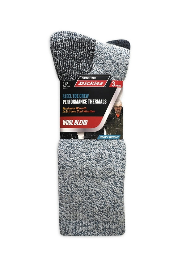 Genuine Dickies Men's Wool Thermal Crew Sock, 3 Pack, Shoe Size 6-12