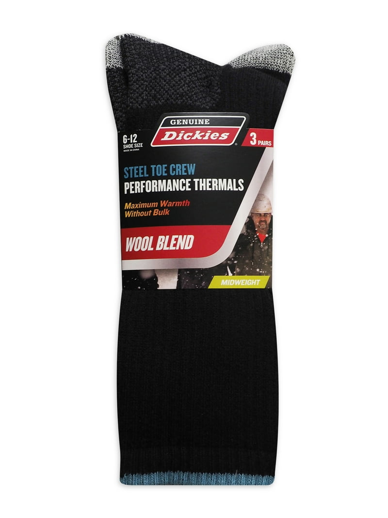 Dickies Men's 3-Pack Midweight Merino Wool Blend Steel Toe Thermal