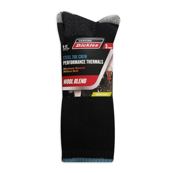 Genuine Dickies Midweight Wool Thermal Crew, 3 Pack, Shoe Size 6-12